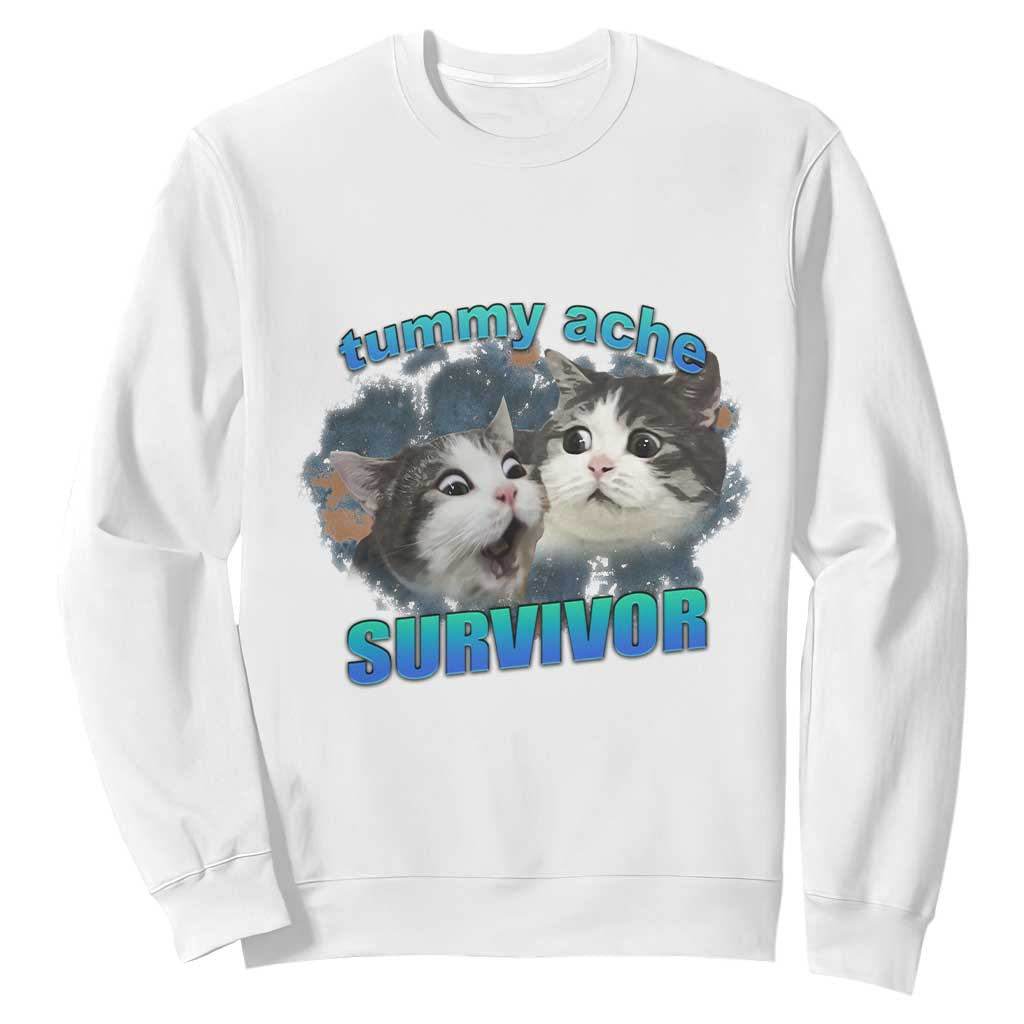 Tummy Ache Survivor Sweatshirt Funny Cat Meme For Cat Lover TS12 White Print Your Wear