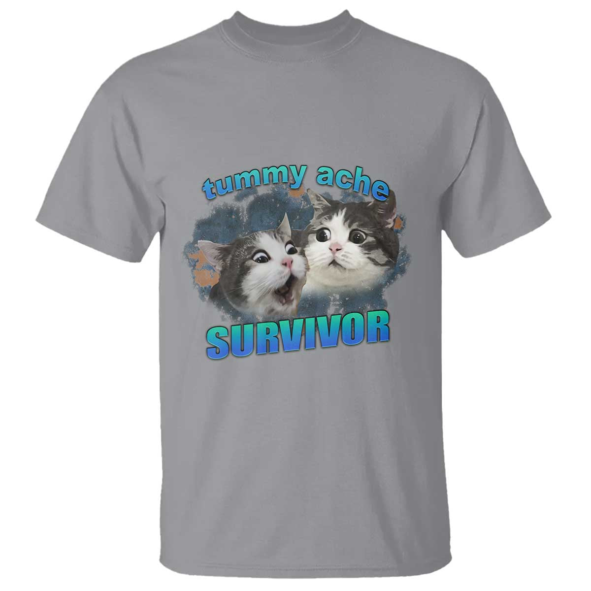 Tummy Ache Survivor T Shirt Funny Cat Meme For Cat Lover TS12 Sport Gray Print Your Wear