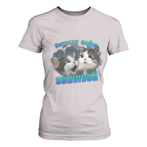 Tummy Ache Survivor T Shirt For Women Funny Cat Meme For Cat Lover TS12 Ice Gray Print Your Wear