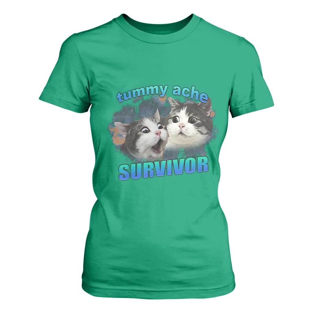 Tummy Ache Survivor T Shirt For Women Funny Cat Meme For Cat Lover TS12 Irish Green Print Your Wear