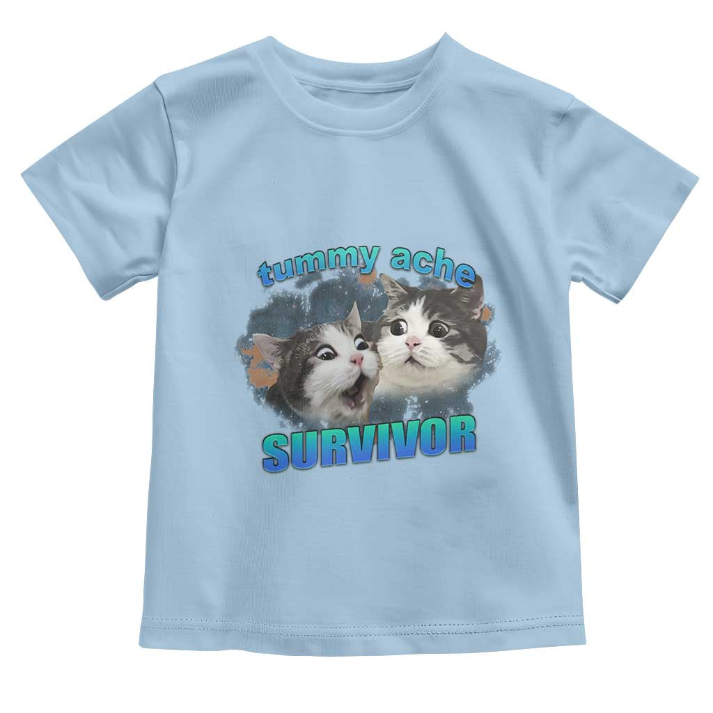 Tummy Ache Survivor Toddler T Shirt Funny Cat Meme For Cat Lover TS12 Light Blue Print Your Wear