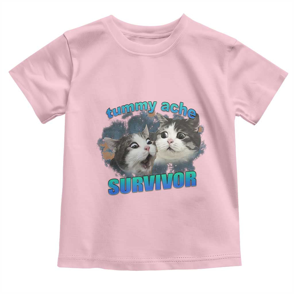 Tummy Ache Survivor Toddler T Shirt Funny Cat Meme For Cat Lover TS12 Light Pink Print Your Wear