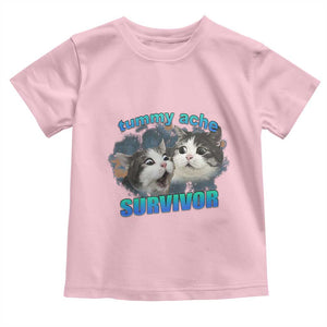 Tummy Ache Survivor Toddler T Shirt Funny Cat Meme For Cat Lover TS12 Light Pink Print Your Wear