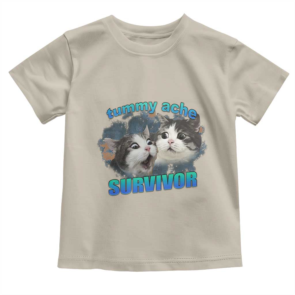 Tummy Ache Survivor Toddler T Shirt Funny Cat Meme For Cat Lover TS12 Sand Print Your Wear