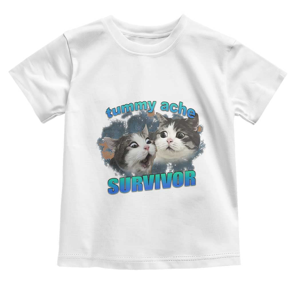 Tummy Ache Survivor Toddler T Shirt Funny Cat Meme For Cat Lover TS12 White Print Your Wear