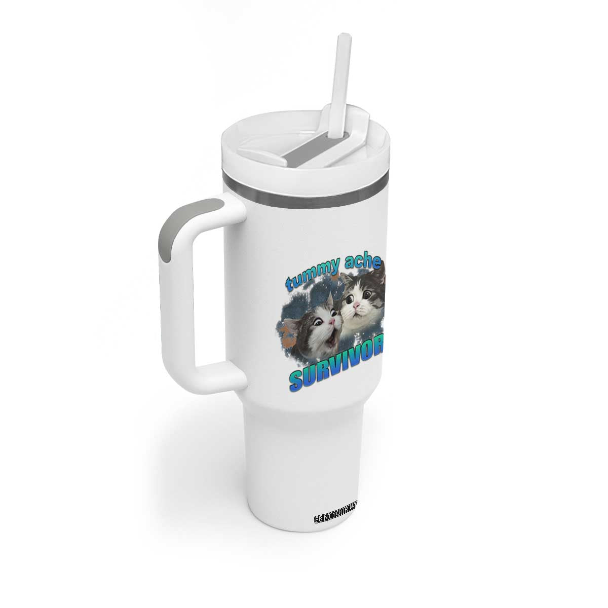 Tummy Ache Survivor Tumbler With Handle Funny Cat Meme For Cat Lover TS12 Print Your Wear