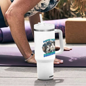 Tummy Ache Survivor Tumbler With Handle Funny Cat Meme For Cat Lover TS12 Print Your Wear