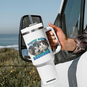Tummy Ache Survivor Tumbler With Handle Funny Cat Meme For Cat Lover TS12 Print Your Wear
