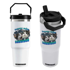 Tummy Ache Survivor Flip Straw Tumbler Funny Cat Meme For Cat Lover TS12 One Size: 30 oz White Print Your Wear