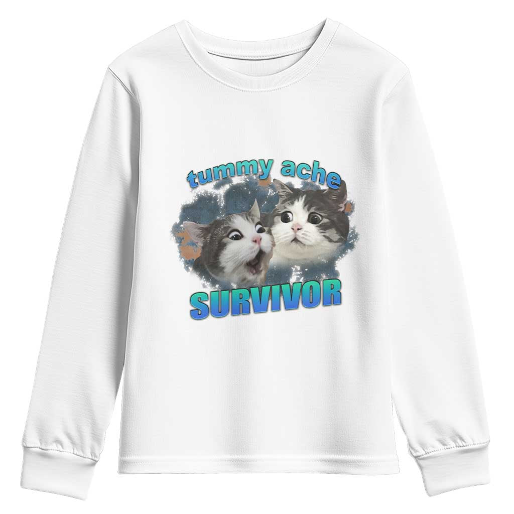 Tummy Ache Survivor Youth Sweatshirt Funny Cat Meme For Cat Lover TS12 White Print Your Wear