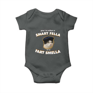 Funny Cat Farts Meme Baby Onesie You're Either A Smart Fella Or A Fart Smella TS12 Dark Heather Print Your Wear