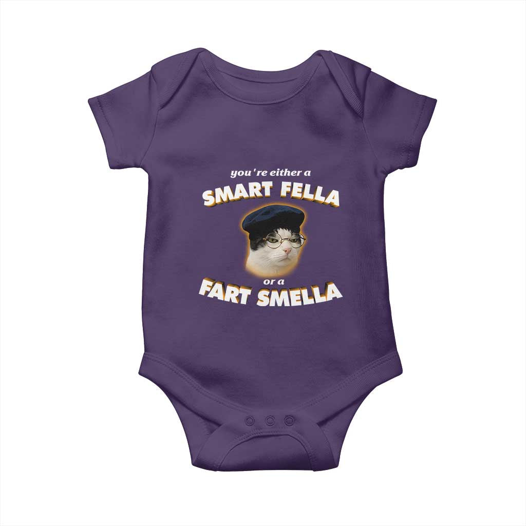 Funny Cat Farts Meme Baby Onesie You're Either A Smart Fella Or A Fart Smella TS12 Purple Print Your Wear