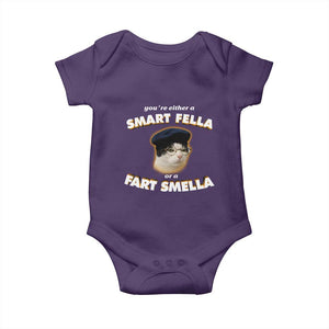 Funny Cat Farts Meme Baby Onesie You're Either A Smart Fella Or A Fart Smella TS12 Purple Print Your Wear