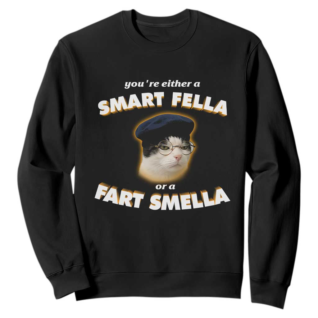 Funny Cat Farts Meme Sweatshirt You're Either A Smart Fella Or A Fart Smella TS12 Black Print Your Wear