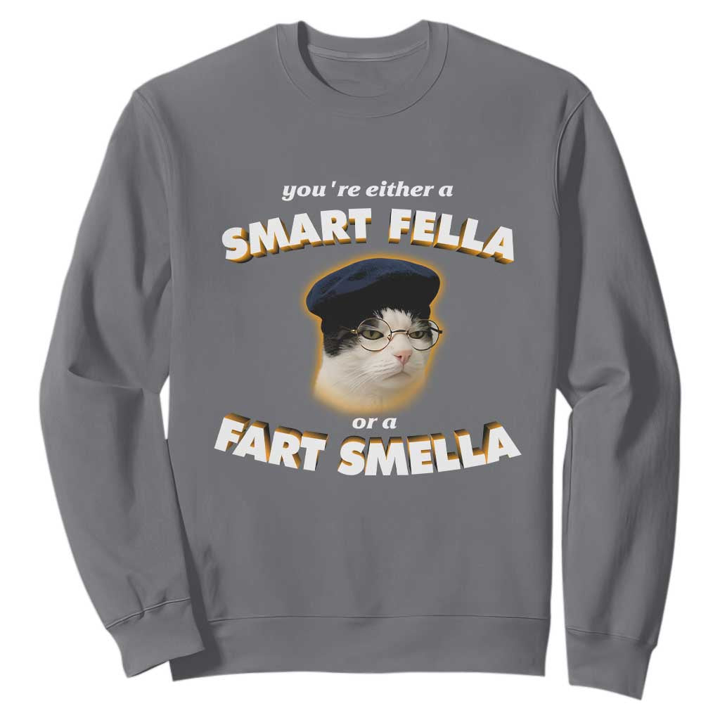 Funny Cat Farts Meme Sweatshirt You're Either A Smart Fella Or A Fart Smella TS12 Charcoal Print Your Wear