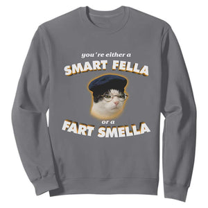 Funny Cat Farts Meme Sweatshirt You're Either A Smart Fella Or A Fart Smella TS12 Charcoal Print Your Wear