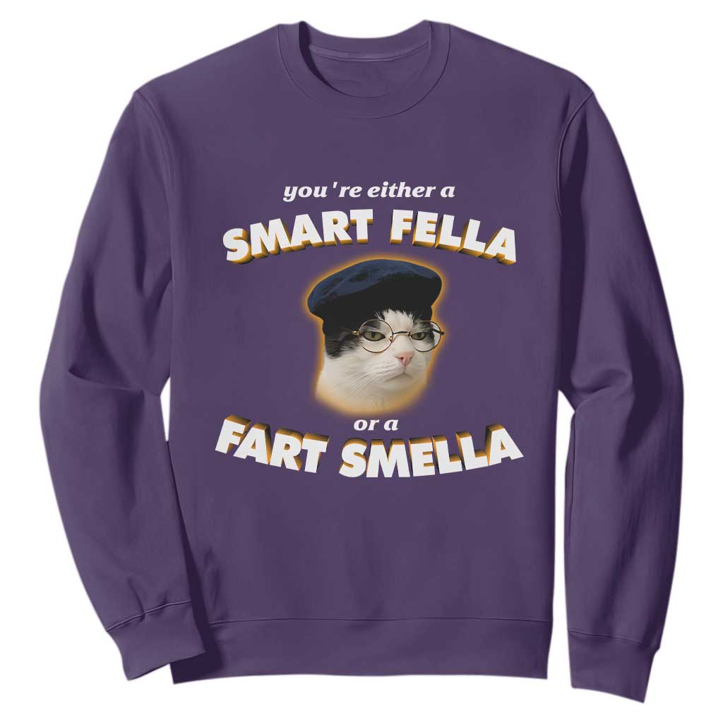 Funny Cat Farts Meme Sweatshirt You're Either A Smart Fella Or A Fart Smella TS12 Purple Print Your Wear