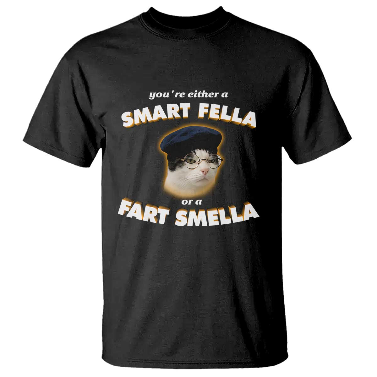 Funny Cat Farts Meme T Shirt You're Either A Smart Fella Or A Fart Smella TS12 Black Print Your Wear