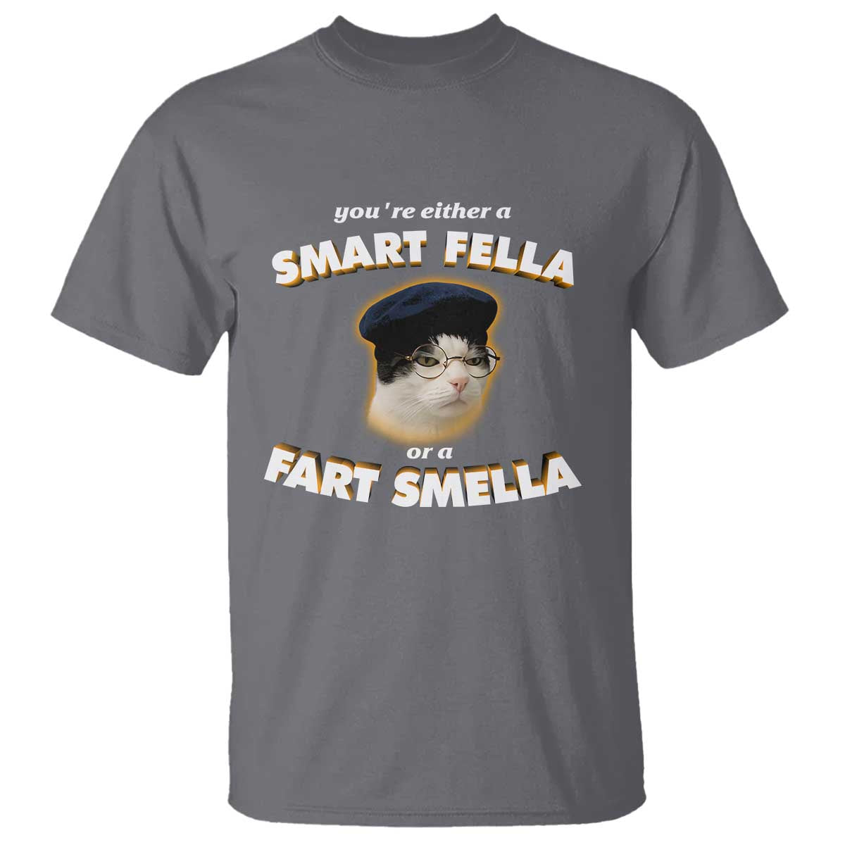 Funny Cat Farts Meme T Shirt You're Either A Smart Fella Or A Fart Smella TS12 Charcoal Print Your Wear