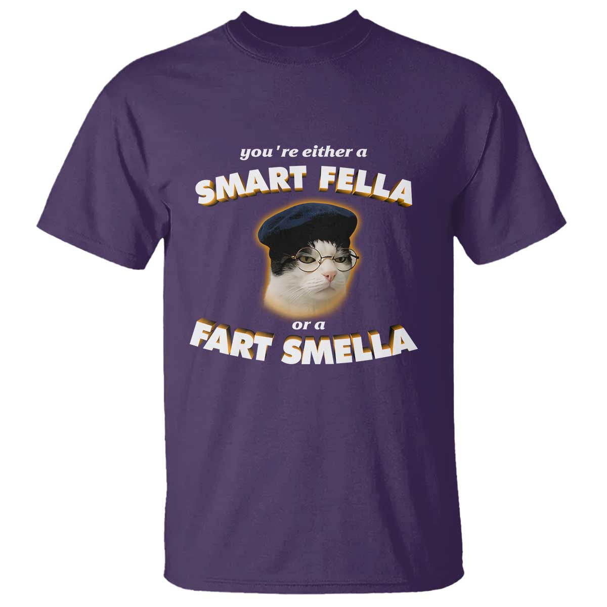 Funny Cat Farts Meme T Shirt You're Either A Smart Fella Or A Fart Smella TS12 Purple Print Your Wear