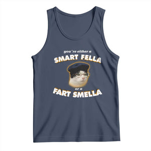 Funny Cat Farts Meme Tank Top You're Either A Smart Fella Or A Fart Smella TS12 Navy Print Your Wear