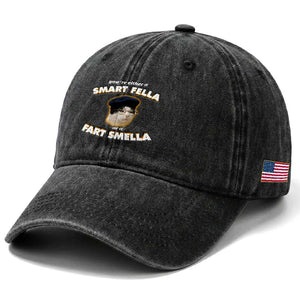 Funny Cat Farts Meme Washed Cotton Baseball Cap You're Either A Smart Fella Or A Fart Smella TS12 Print Your Wear