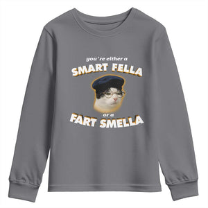 Funny Cat Farts Meme Youth Sweatshirt You're Either A Smart Fella Or A Fart Smella TS12 Charcoal Print Your Wear