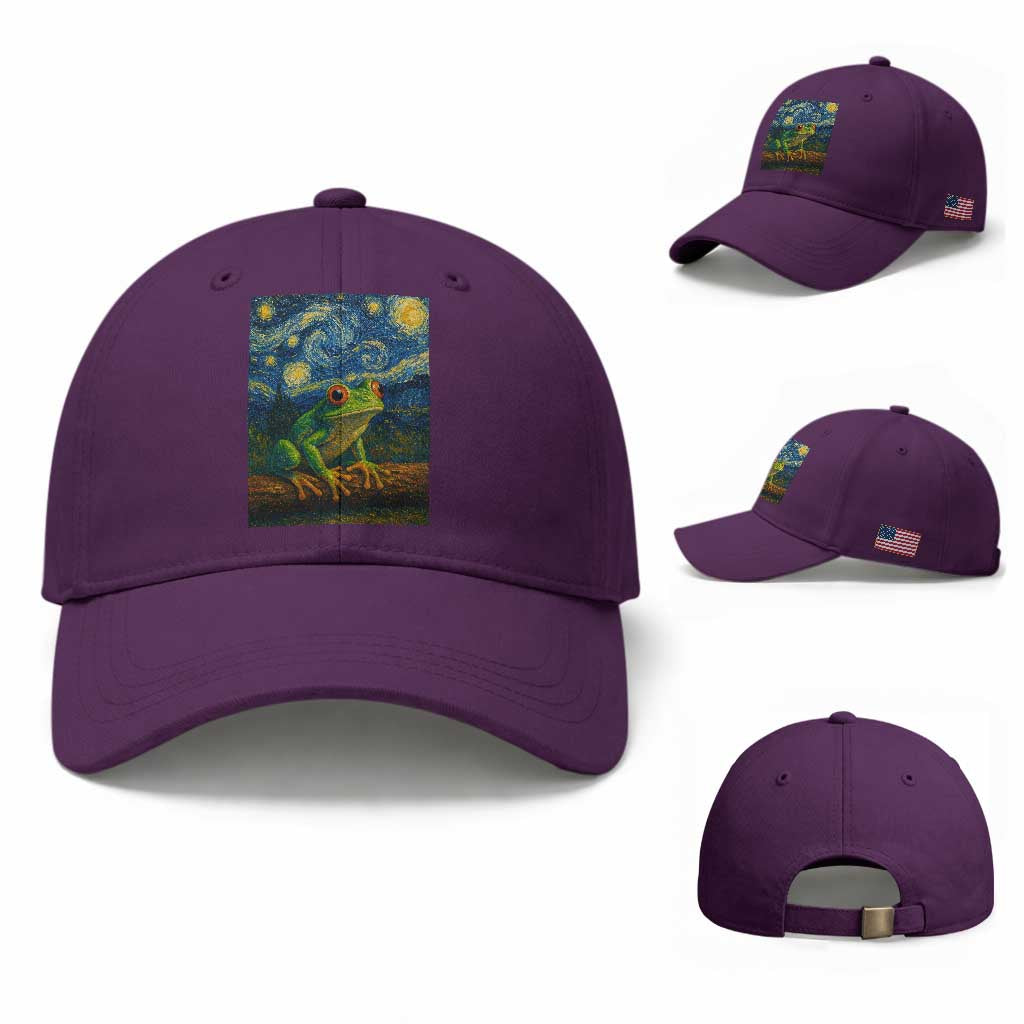 Funny Frog Baseball Cap Van Gogh Style Starry Night TS12 Baseball Cap Universal Fit Purple Print Your Wear