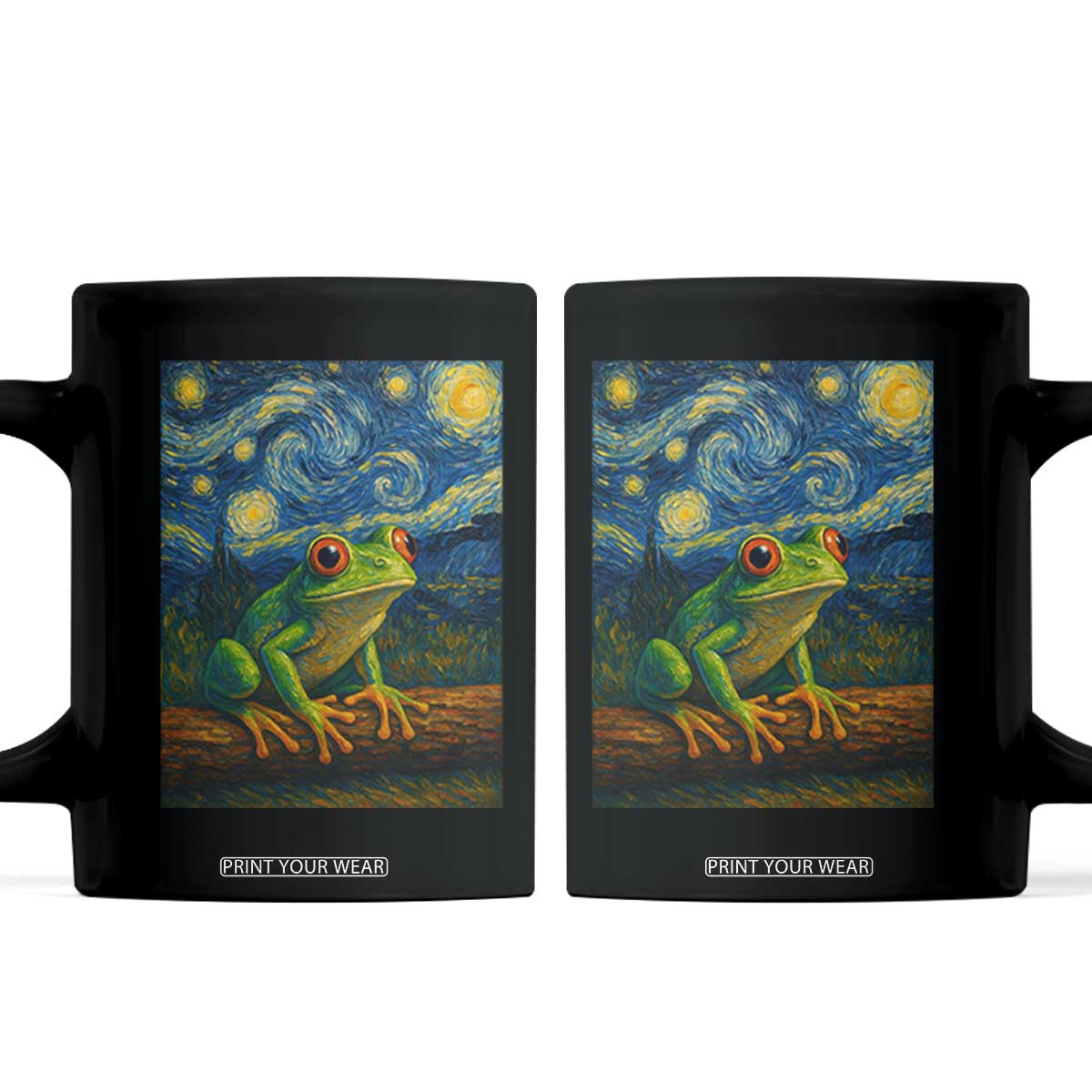 Funny Frog Coffee Mug Van Gogh Style Starry Night TS12 Black Print Your Wear