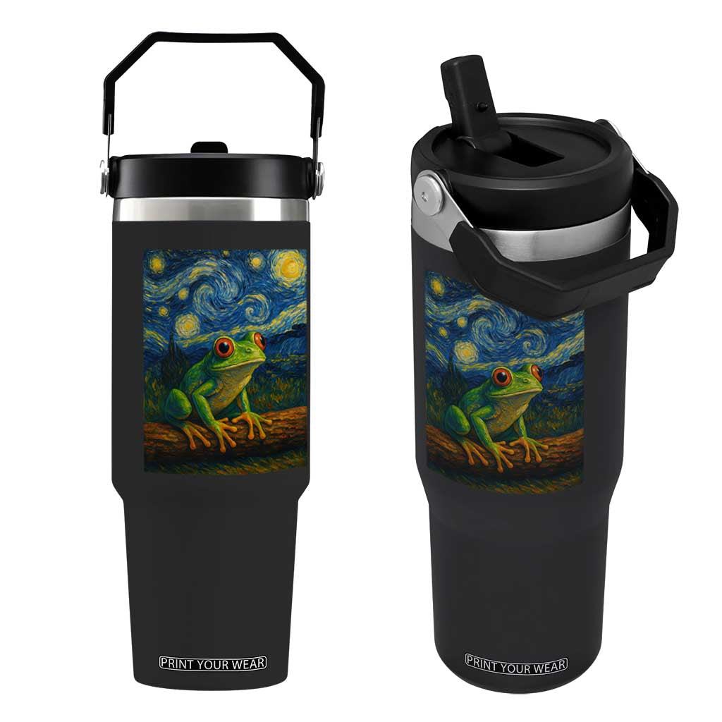 Funny Frog Flip Straw Tumbler Van Gogh Style Starry Night TS12 One Size: 30 oz Black Print Your Wear