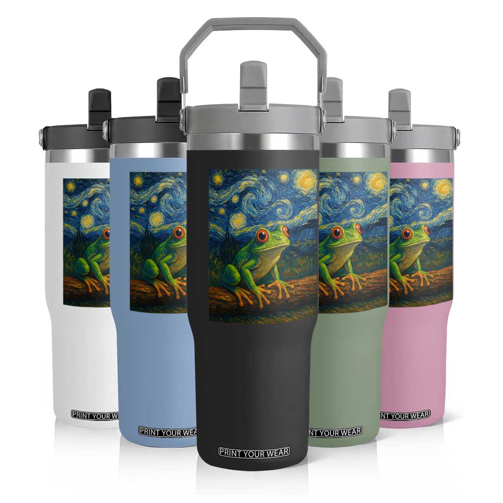 Funny Frog Flip Straw Tumbler Van Gogh Style Starry Night TS12 Print Your Wear