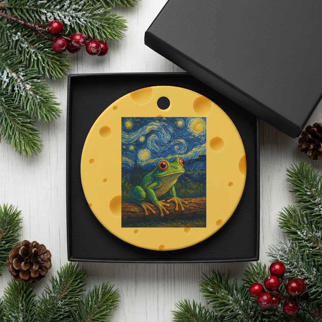 Funny Frog Ceramic Ornament Van Gogh Style Starry Night TS12 1pc Yellow Cheese Print Your Wear