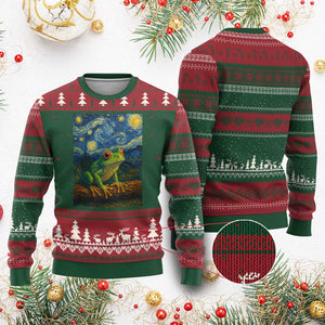 Funny Frog Ugly Christmas Sweater Van Gogh Style Starry Night TS12 Red Green Print Your Wear