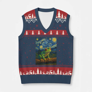Funny Frog V-Neck Knit Sweater Vest Van Gogh Style Starry Night TS12 Navy Red Print Your Wear