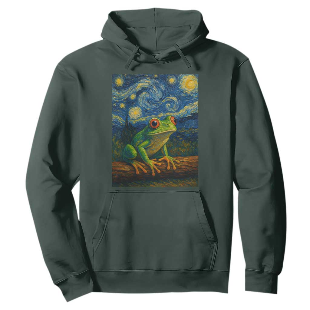 Funny Frog Hoodie Van Gogh Style Starry Night TS12 Dark Forest Green Print Your Wear