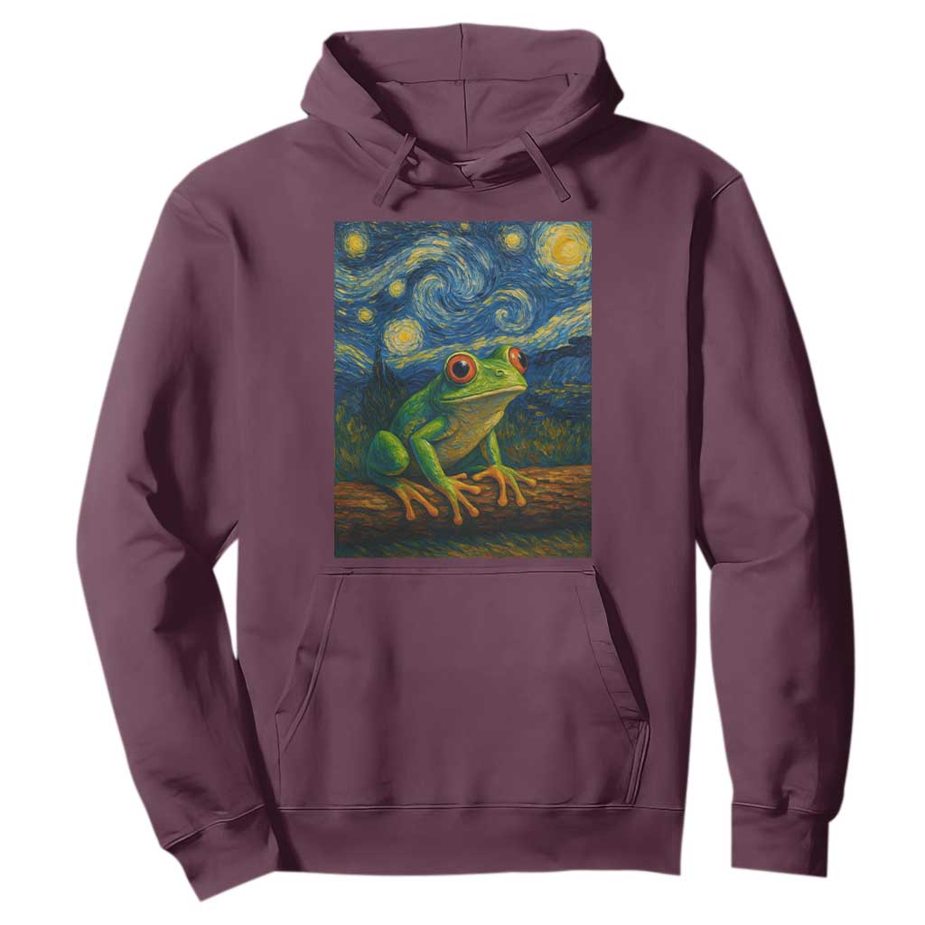 Funny Frog Hoodie Van Gogh Style Starry Night TS12 Maroon Print Your Wear