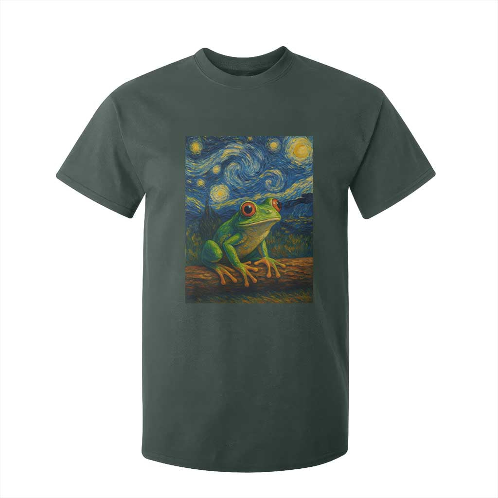 Funny Frog T Shirt For Kid Van Gogh Style Starry Night TS12 Dark Forest Green Print Your Wear