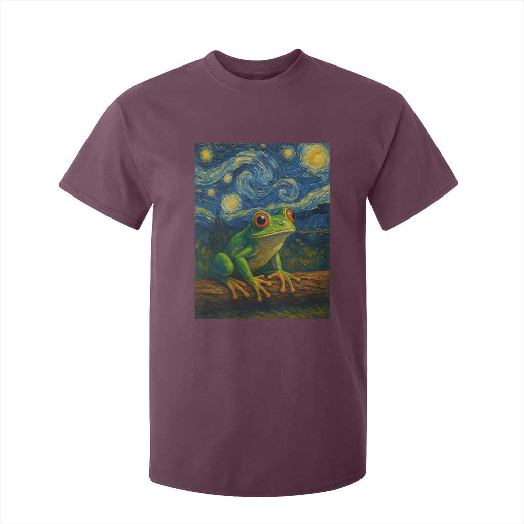 Funny Frog T Shirt For Kid Van Gogh Style Starry Night TS12 Maroon Print Your Wear