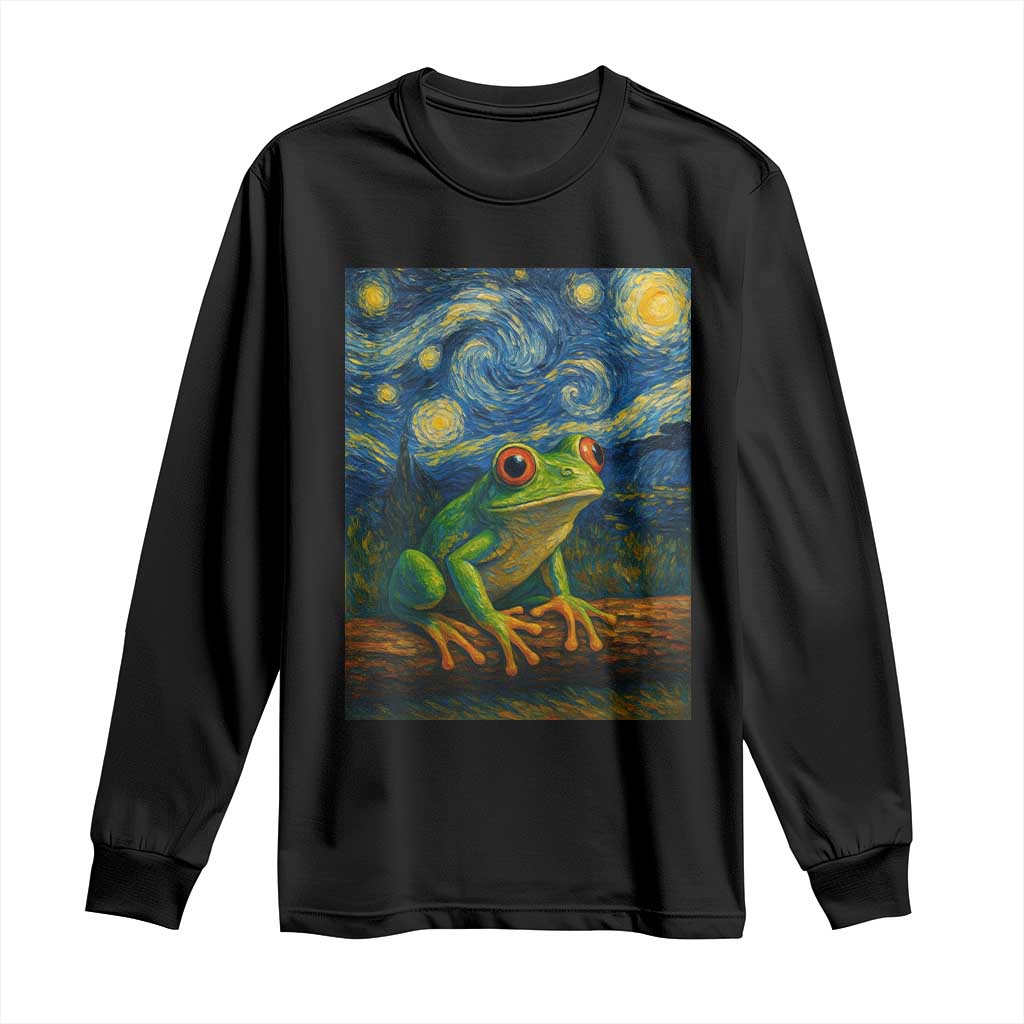 Funny Frog Long Sleeve Shirt Van Gogh Style Starry Night TS12 Black Print Your Wear