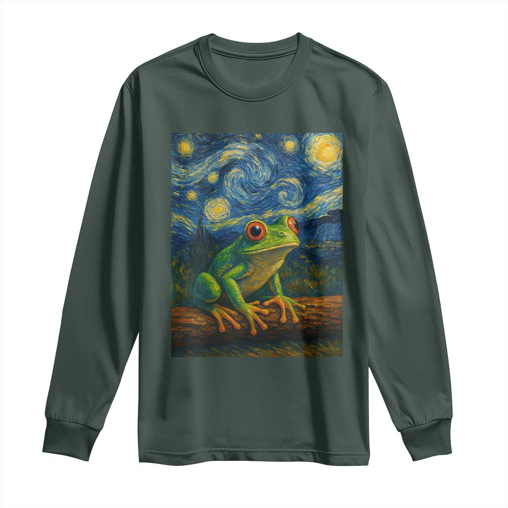 Funny Frog Long Sleeve Shirt Van Gogh Style Starry Night TS12 Dark Forest Green Print Your Wear