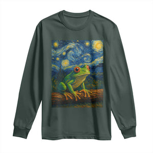 Funny Frog Long Sleeve Shirt Van Gogh Style Starry Night TS12 Dark Forest Green Print Your Wear