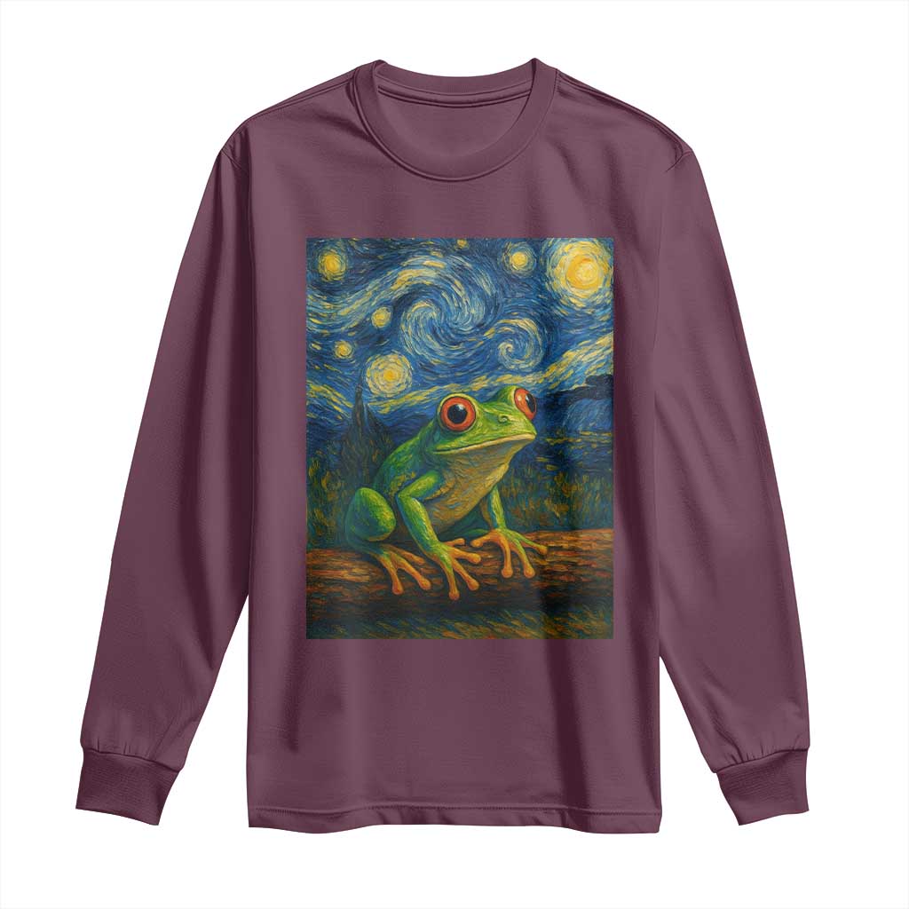 Funny Frog Long Sleeve Shirt Van Gogh Style Starry Night TS12 Maroon Print Your Wear