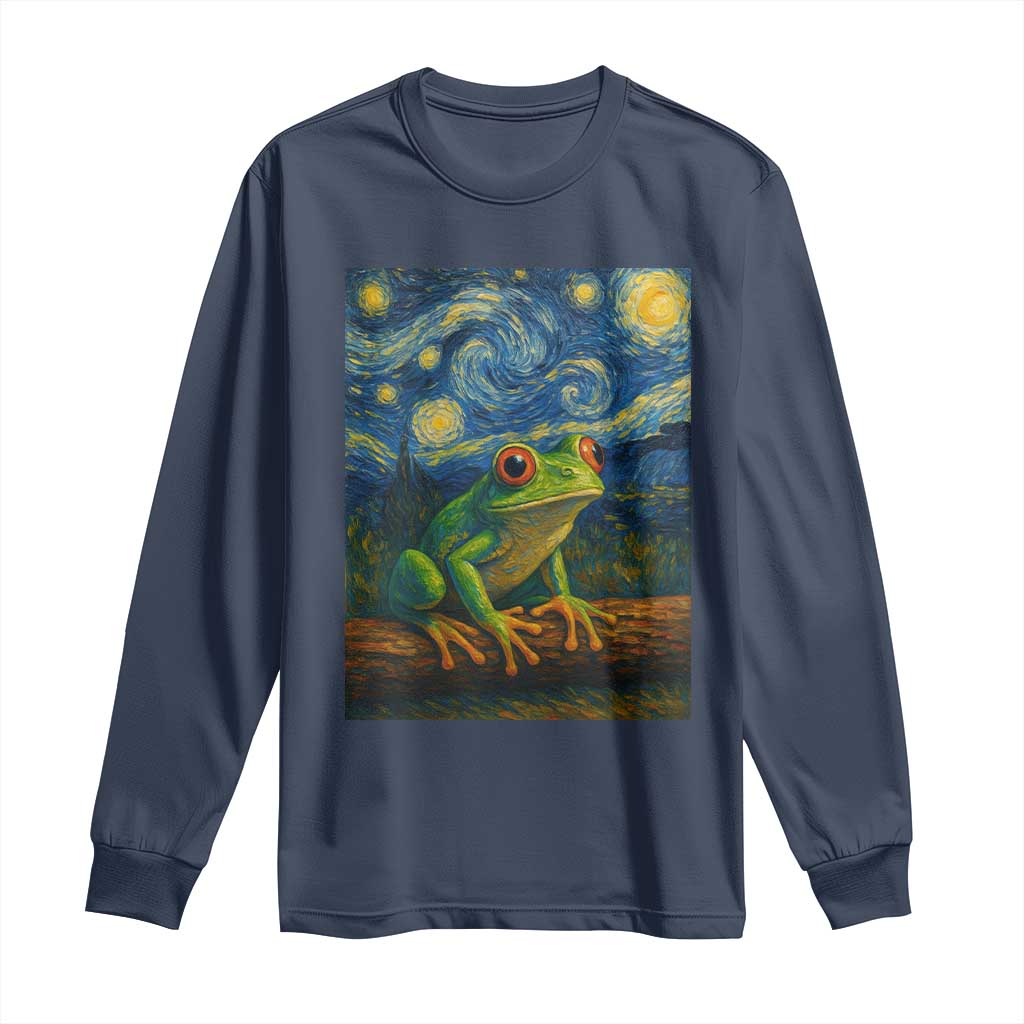 Funny Frog Long Sleeve Shirt Van Gogh Style Starry Night TS12 Navy Print Your Wear