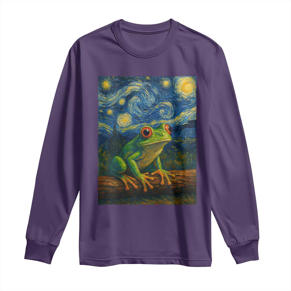 Funny Frog Long Sleeve Shirt Van Gogh Style Starry Night TS12 Purple Print Your Wear