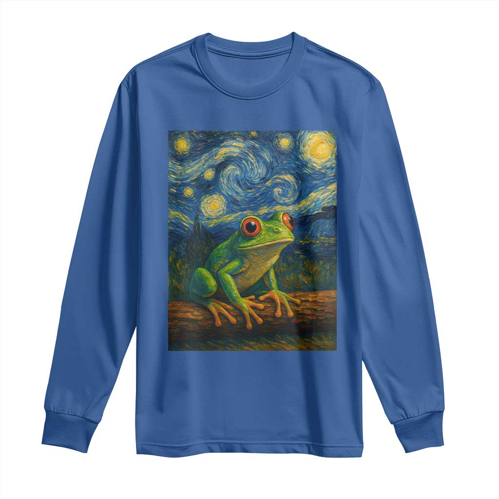 Funny Frog Long Sleeve Shirt Van Gogh Style Starry Night TS12 Royal Blue Print Your Wear