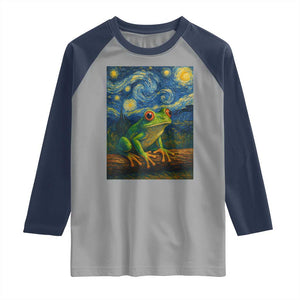 Funny Frog Raglan Shirt Van Gogh Style Starry Night TS12 Sport Gray Navy Print Your Wear