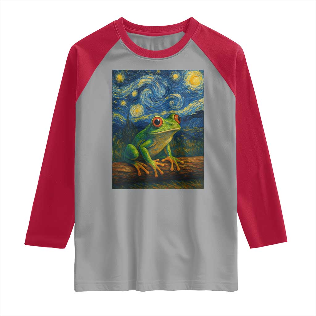 Funny Frog Raglan Shirt Van Gogh Style Starry Night TS12 Sport Gray Red Print Your Wear