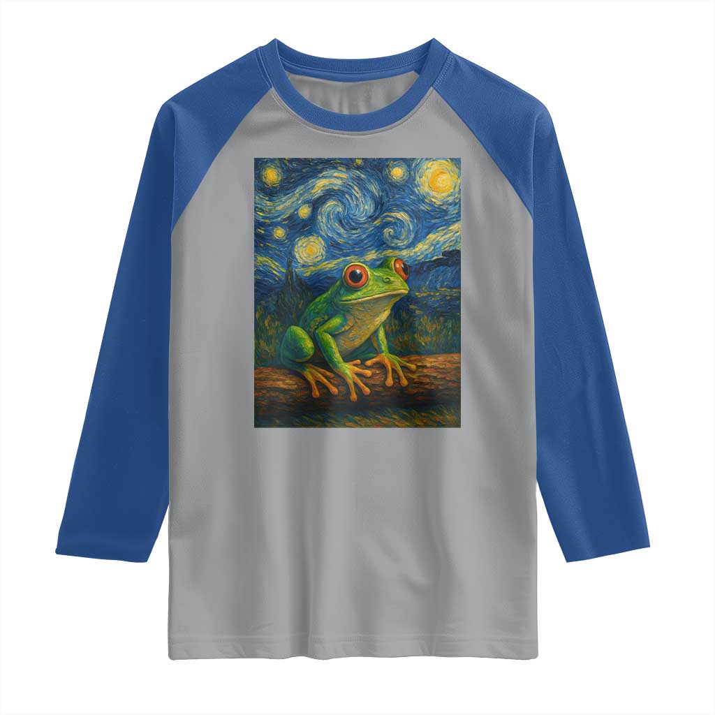 Funny Frog Raglan Shirt Van Gogh Style Starry Night TS12 Sport Gray Royal Print Your Wear