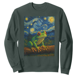Funny Frog Sweatshirt Van Gogh Style Starry Night TS12 Dark Forest Green Print Your Wear