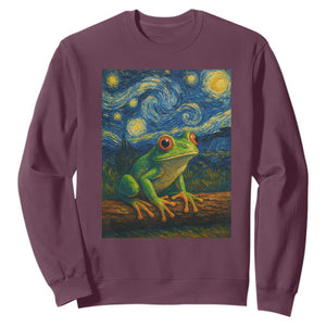 Funny Frog Sweatshirt Van Gogh Style Starry Night TS12 Maroon Print Your Wear